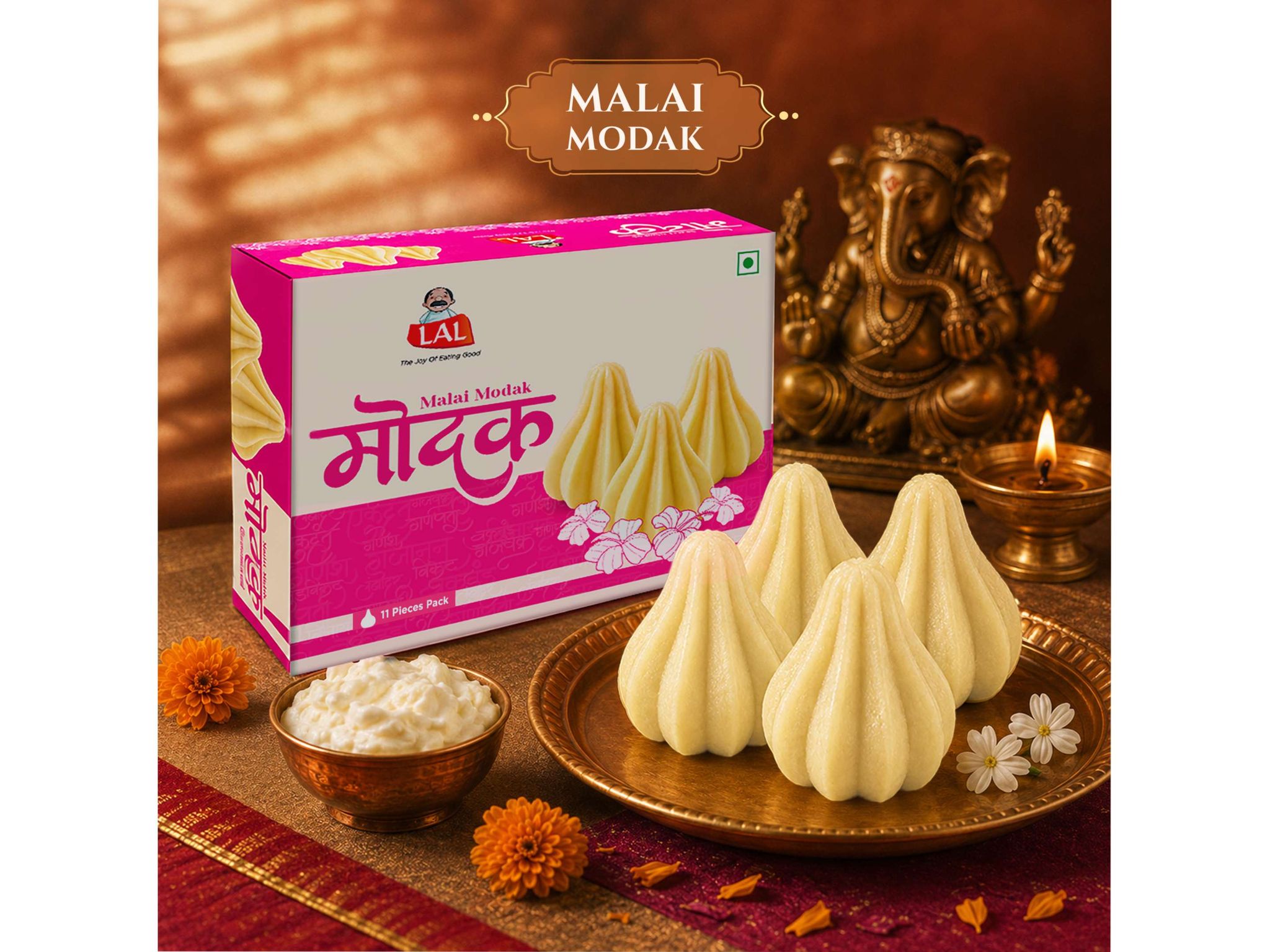 LAL Sweets Malai Modak 200g, Traditional Indian Sweet, Ganesha Chaturthi Special, Premium Malai Modak, Festive Mithai Dessert for Celebrations