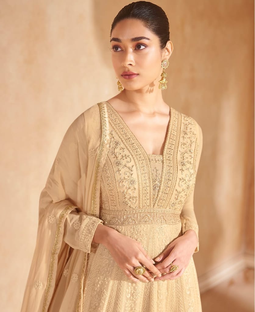 Wedding Wear Beige Georgette Anarkali