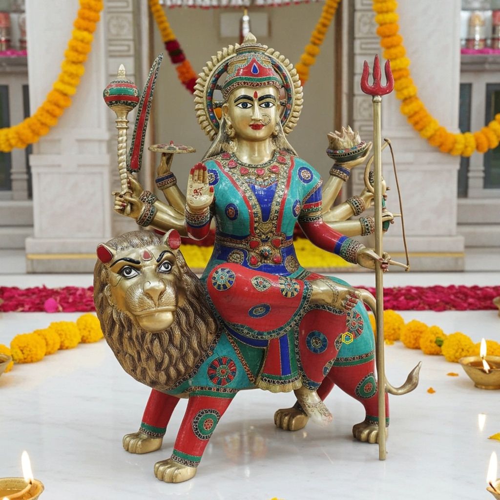 Brass Durga Ji Stone Finish Idol - Lacquer Coated Brass Goddess Statue, Height : 35 Inch (BSMAS1500 A)