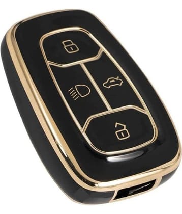 TPU Key Cover Compatible with Tata Nexon | Harrier | Safari | Altroz | Tigor | EV | Punch | Tiago EV Electric 4 Button Smart Key Only (Black)