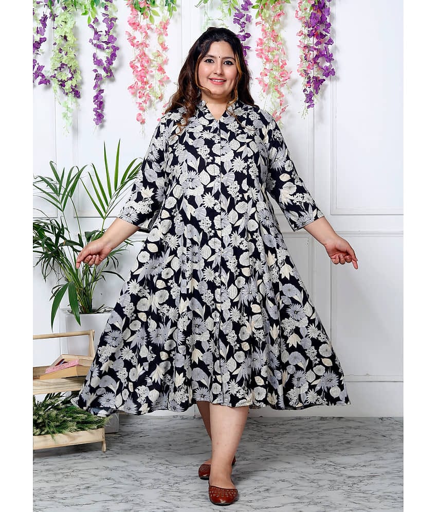 Swasti Cotton Blend Printed Shirt Style Women's Kurti - Black ( Pack of 1 )