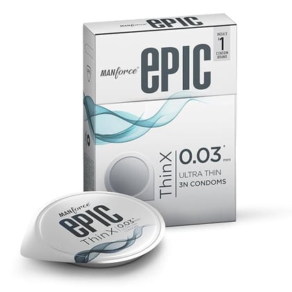 Manforce Epic Thinx Condoms for Men| Ultra Thin with 0.03 mm Thickness| Lubricated Latex Condoms| 3 Count