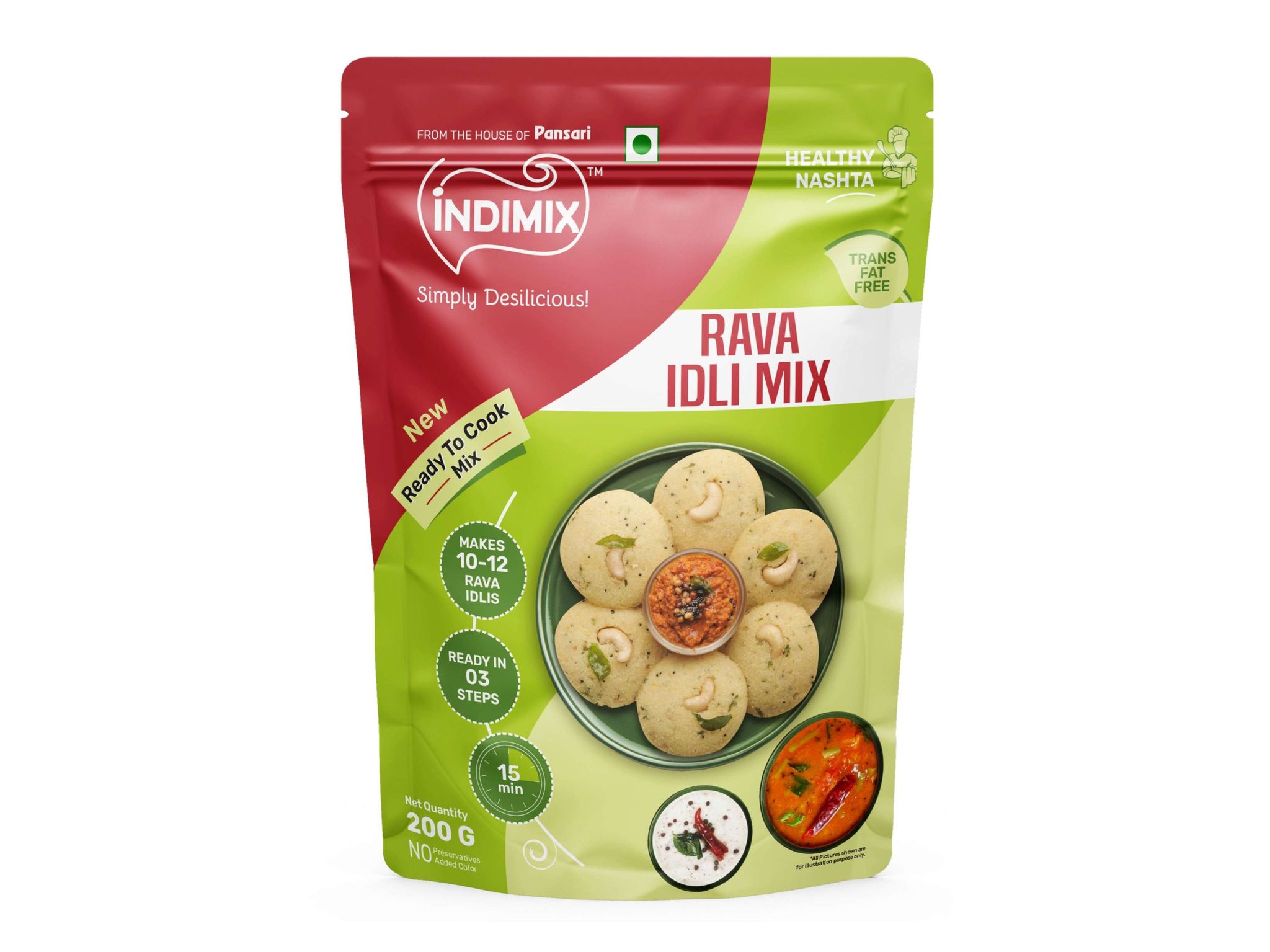 Indimix Ready to Cook Rava Idli Mix - 200gm 