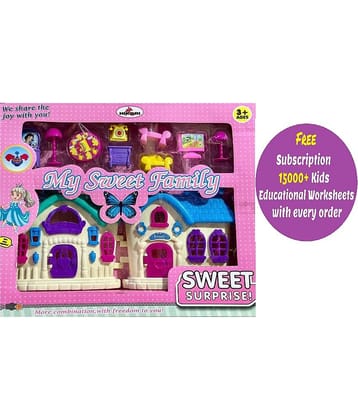 Dollhouse for Girls 2 Room Set Funny Doll House Play Set for Girls and Kids with Openable Door with Furniture  (Free subscription of kids Educational worksheets)