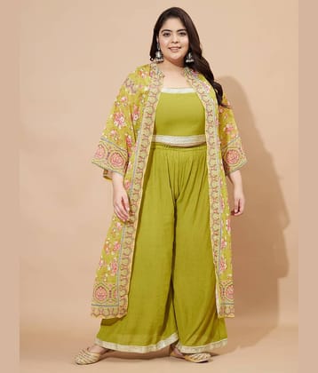 Vbuyz Georgette Printed Kurti With Palazzo Women's Stitched Salwar Suit - Green ( Pack of 1 )