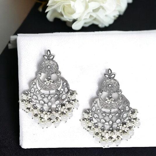 White Silver Plated Classic Enamelled Chandbalis