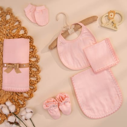 Komal Aavran Baby Swaddle Set-Baby Pink