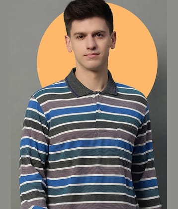 GET GOLF Pack of 1 Cotton Blend Regular Fit Striped Full Sleeves Men's Polo T Shirt ( Multicolor )