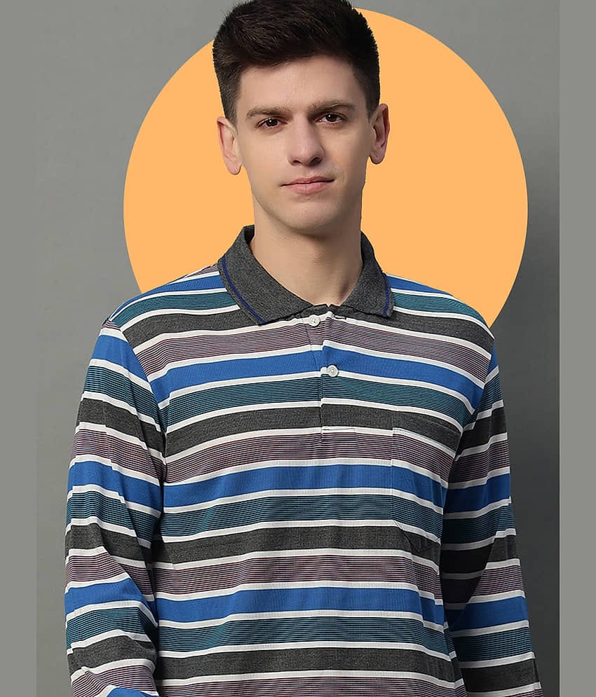 GET GOLF Pack of 1 Cotton Blend Regular Fit Striped Full Sleeves Men's Polo T Shirt ( Multicolor )