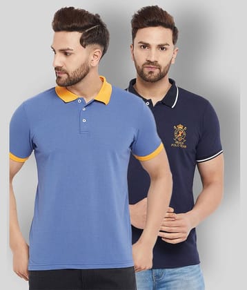 The Million Club Pack of 1 Cotton Blend Regular Fit Solid Half Sleeves Men's Polo T Shirt ( Blue )