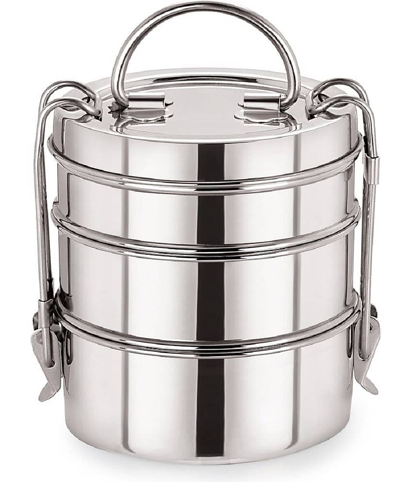 Neelam Clipper Stainless Steel Tiffin Box Set, 3-Container, Silver-2150 ml