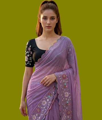 Indy Bliss Jute Embroidered Regular Saree With Unstitched Blouse Piece ( Rani )