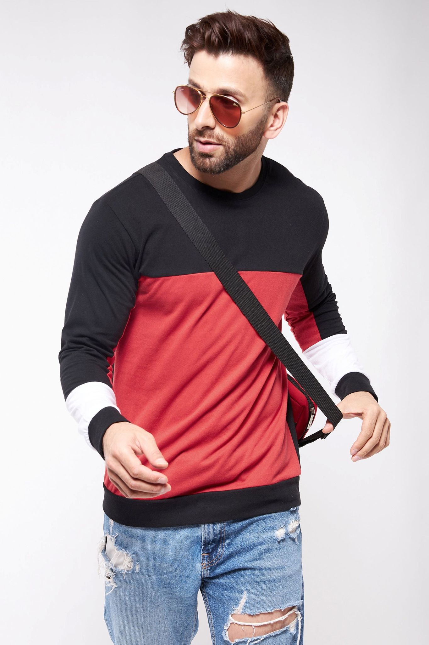 Black Color Block Polo T-Shirt - L