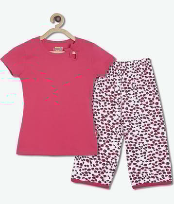 Sini Mini Pack of 1 Girls Cotton Top With Capris ( Hot Pink )