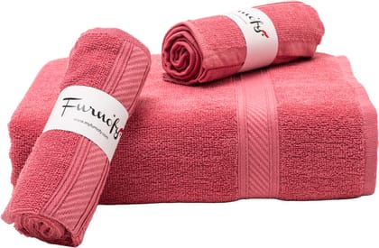Furnofy Cotton 450 GSM Bath, Hand Towel Set Pink (Pack Of 3)