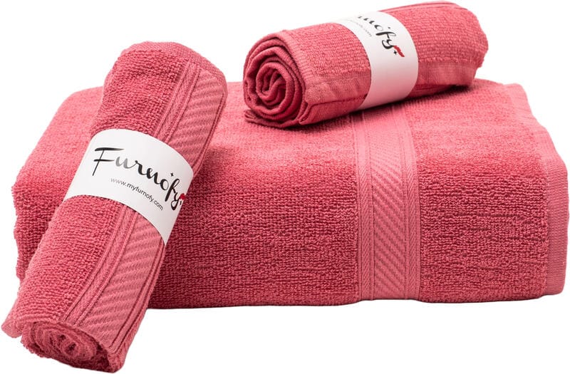 Furnofy Cotton 450 GSM Bath, Hand Towel Set Pink (Pack Of 3)