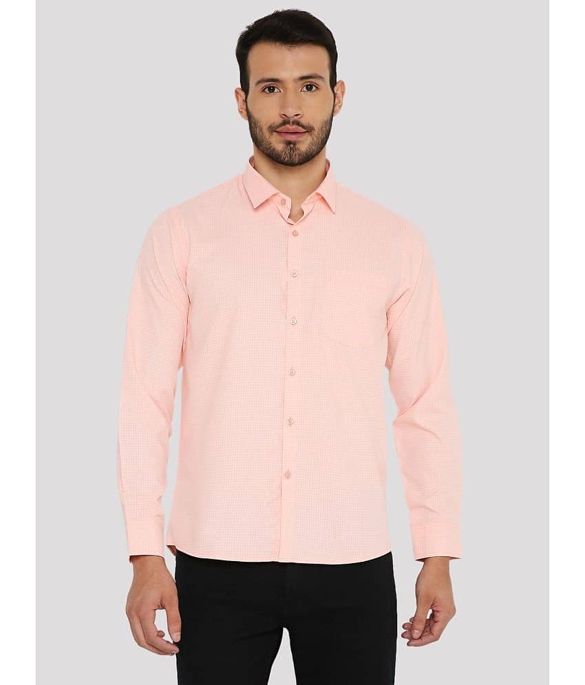 Maharaja Cotton Blend Slim Fit Checks Full Sleeves Men's Casual Shirt - Orange ( Pack of 1 )