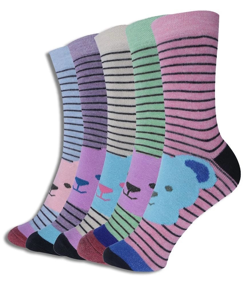 Dollar Multicolor Cotton Blend Boys Full Length Socks ( Pack of 5 ) - 3-4 years