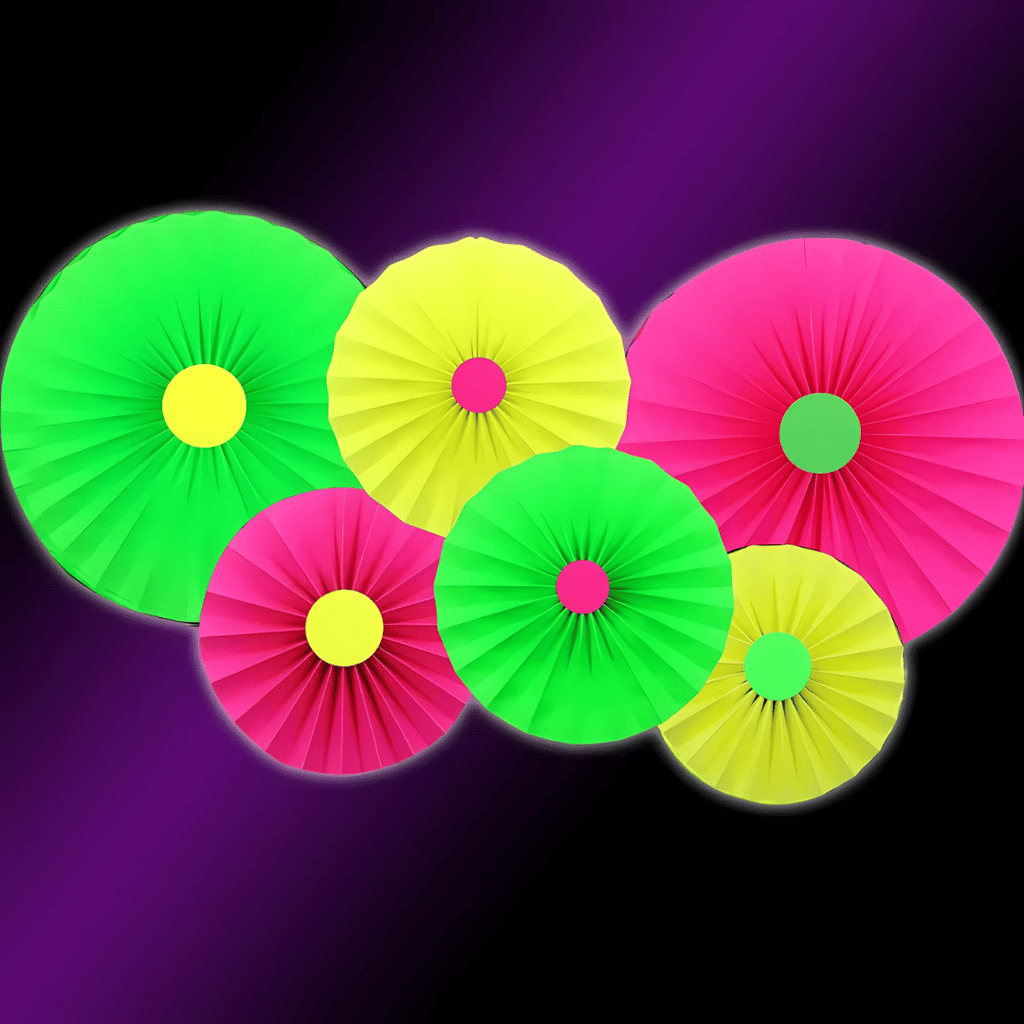 UV Neon Pink, Green & Yellow Paper Fan for Wall Decor - 6PC - Party and Festive Needs | Buy online on ZillyBuy