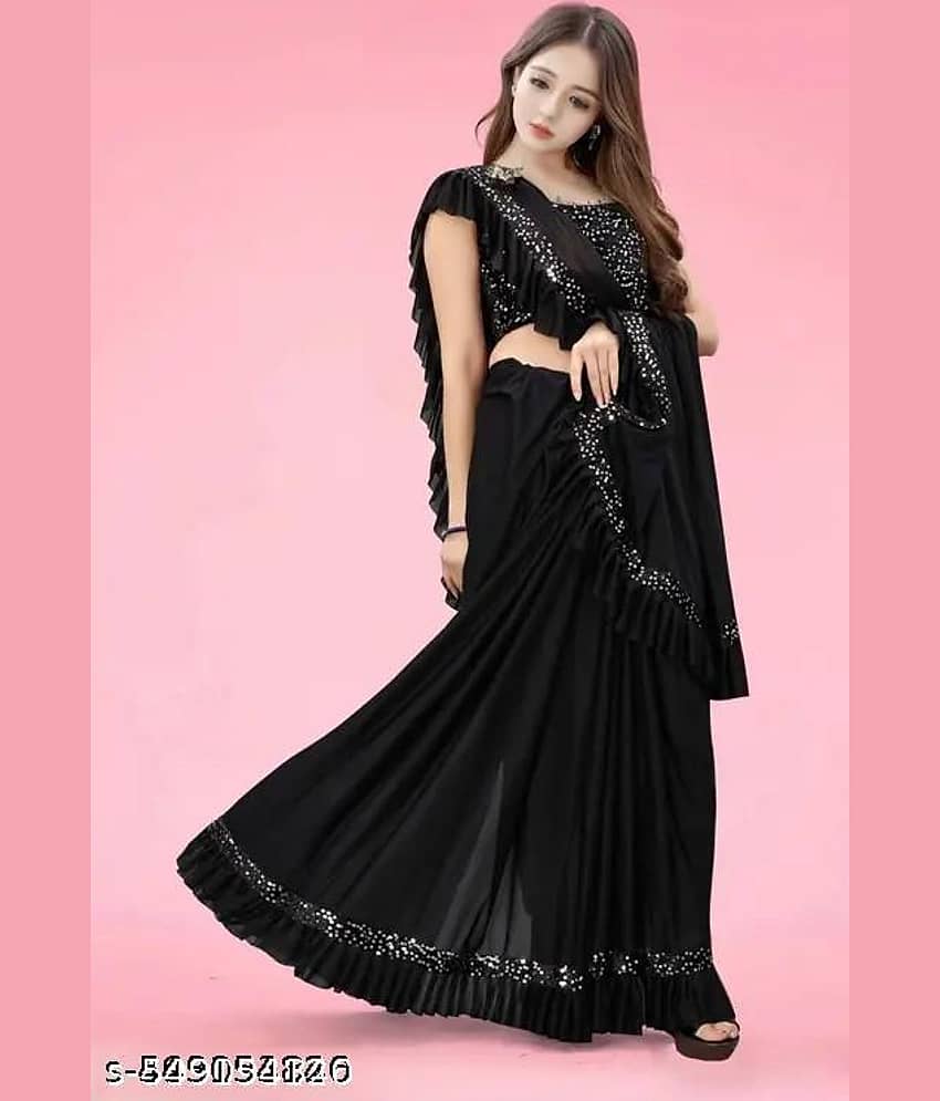 Shivadit ethnic Lycra Regular Saree For Girls ( Black , Pack of 1 )