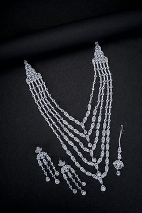 White Pearl Rhodium Elegance Necklace-White / Rhodium