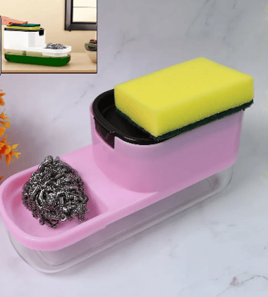 2 in 1 Plastic Dish Soap Liquid Dispenser Sponge Holder ,Sabudani (1 Set)