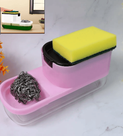 2 in 1 Plastic Dish Soap Liquid Dispenser Sponge Holder ,Sabudani (1 Set)