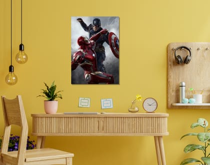 "CAPTAIN AMERICA vs IRON MAN: WILD FIGHT"- Shiny & Sturdy Metallic Poster  Art That Pops & Sticks (Literally!)-A3