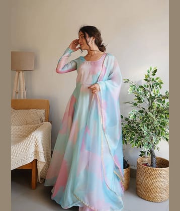 Trijal Fab Turquoise Anarkali Georgette Women's Stitched Ethnic Gown ( Pack of 1 )