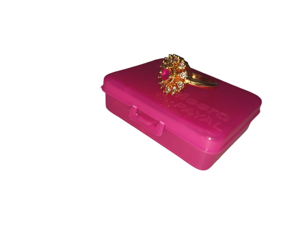 Gold Plated Traditional Indian Ring with Ruby and Cubic Zirconia Stones