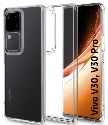 Ice Crystal Series Hybrid Transparent PC Military Grade TPU Back Cover for Vivo V30 5G, Vivo V30 Pro 5G, 6.78 inch, Crystal Clear