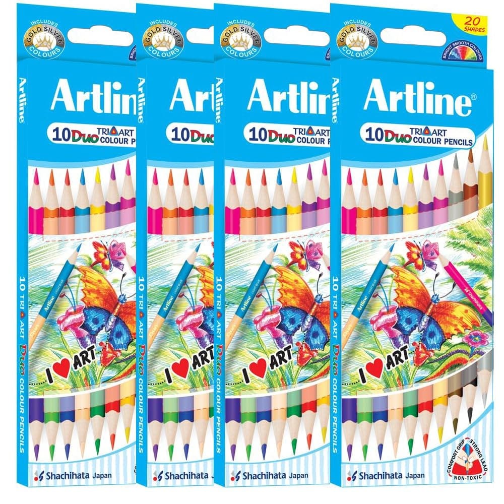 Artline DUO Art Colour Pencils set of 10 X 4 Packs | Excellent Colour Mixing & Blending