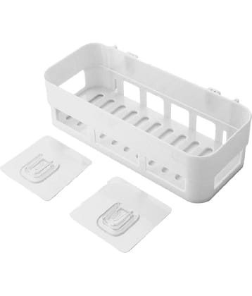 BLUE HOME AND KITCHEN Plastic Self Adhesive Wall Mounted Rectangular Bathroom Shelf Storage Organizer White