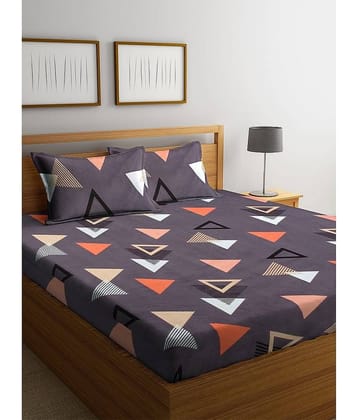 Klotthe Poly Cotton Floral Printed 1 Double Bedsheet with 2 Pillow Covers - Brown