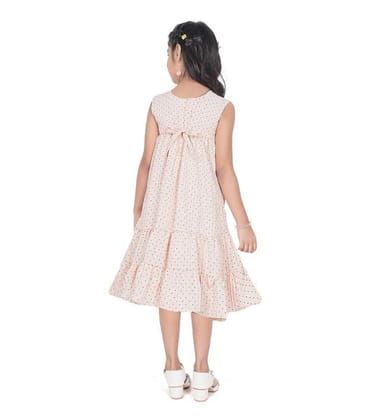 Girl's Slub Printed Sleeve Less Round Neck Dress (Brown, 3-4_Yrs)-PID63810