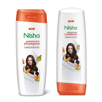 Nisha Shampoo and Conditioner Combo Pack 180ml, Almond & Olive Actives Shampoo Conditioner for Smooth Soft & Silky Hair