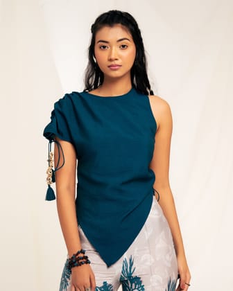 Asymmetrical Gather Top - Midnight Blue-XS