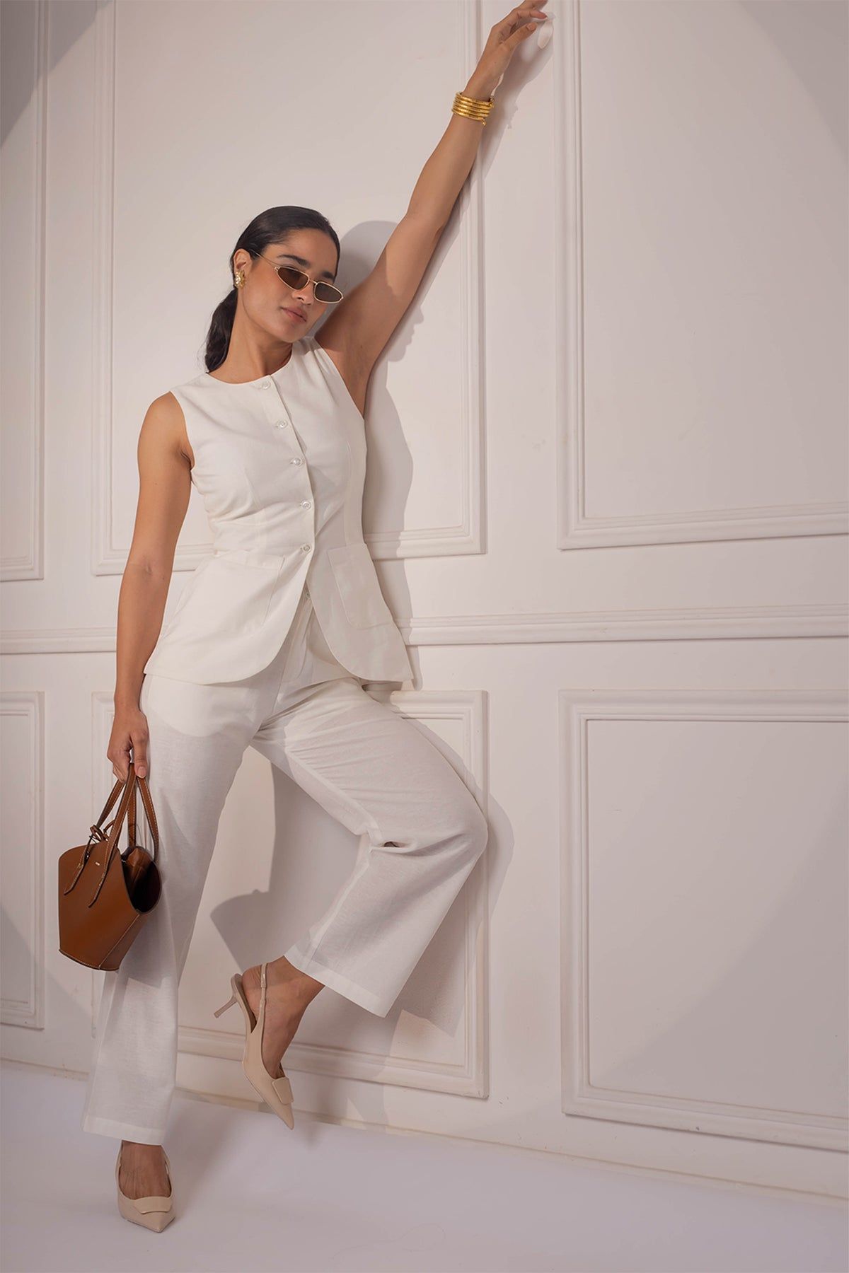 Emma Waistcoat Set: White-XS