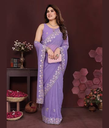 Gazal Fashions Georgette Embroidered Regular Saree With Unstitched Blouse Piece ( Light Grey )