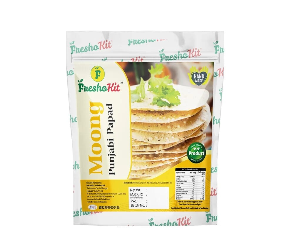 Freshokit Crispy & Delicious Moong Punjabi Papad: Moong Dal, Ajwain, Kali Mirch, Hing, and Authentic Punjabi Masala (400gm Pack)