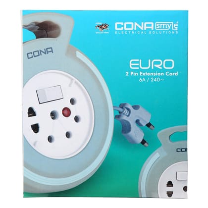 Cona Smyle Euro Flex Box / Extension Cord with 4-meter Wire (White with Green Ring)