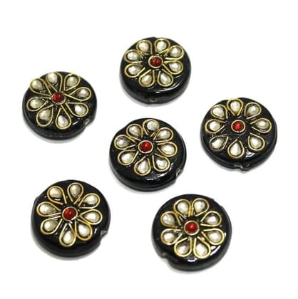 20 Pcs 18x18mm Round Disc Kundan Beads Black-Black / Glass