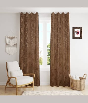 Kraftiq Homes Geometric Blackout Eyelet Curtain 9 ft ( Pack of 2 ) - Brown