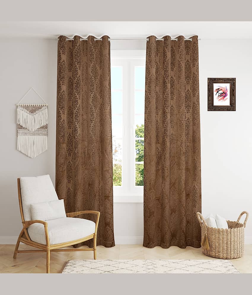 Kraftiq Homes Geometric Blackout Eyelet Curtain 9 ft ( Pack of 2 ) - Brown