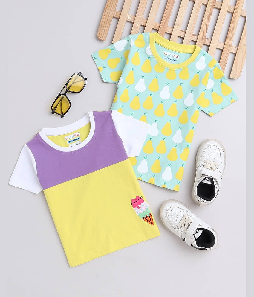 BUMZEE Pack of 2 Baby Girls Cotton T-Shirt ( Green )
