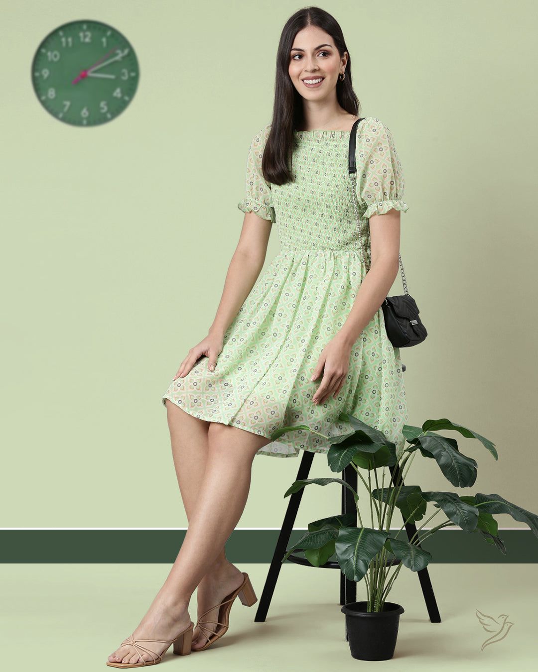 Full Smocked Dress - Pista Green-2XL / Pista Green Textured