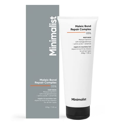 Minimalist Hair Mask For Frizzy Hair, Repairing Dry, Damaged & Dull Hair | Maleic Bond Repair Complex 05% with Transglutaminase, Amino Acids & Ceramides | For Damaged & Treated Hair | Controls Frizzy Hair | For Women & Men | 200 gm Minimalist Hair Mask F