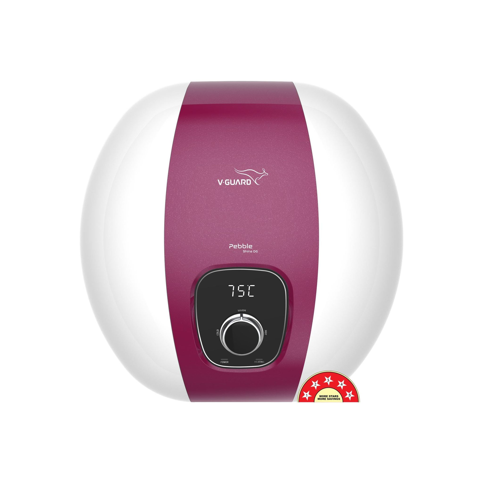 V-Guard Pebble Shine DG Geyser 25 Litre | Digital Display & Rust-Proof ABS Body | BEE 5 Star Rating | Suitable for Hard Water | Free PAN India Installation | 7 Year Inner Tank Warranty by V-Guard V-Guard Pebble Shine DG Geyser 25 Litre | Digital Display