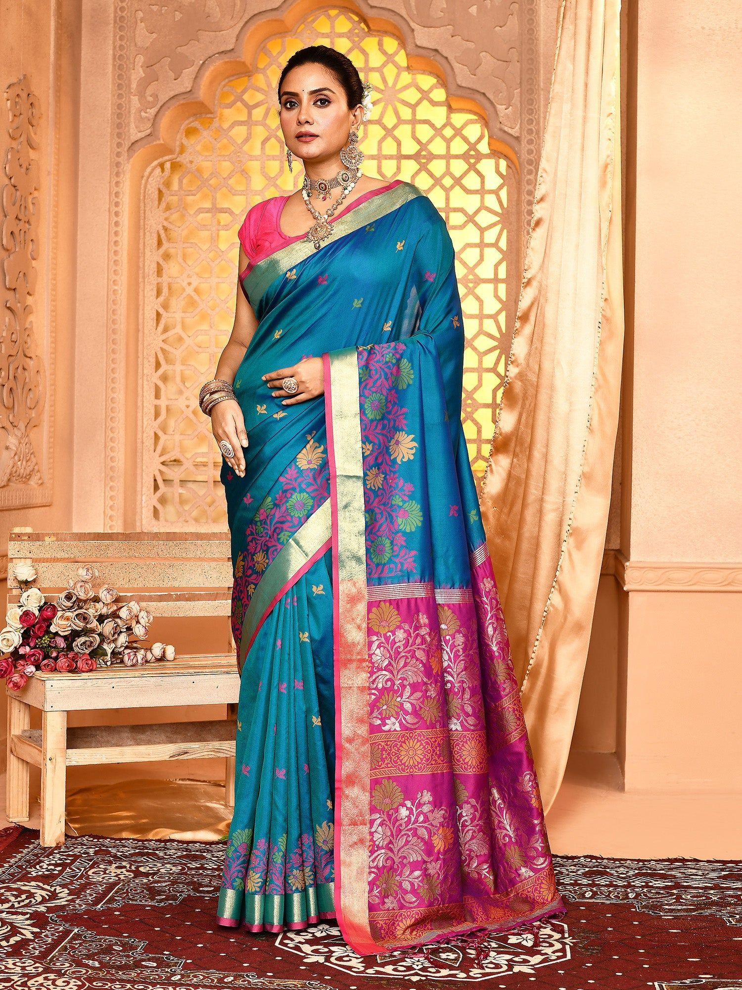 Royal Blue Pure Banarasi Weaving Silk Saree