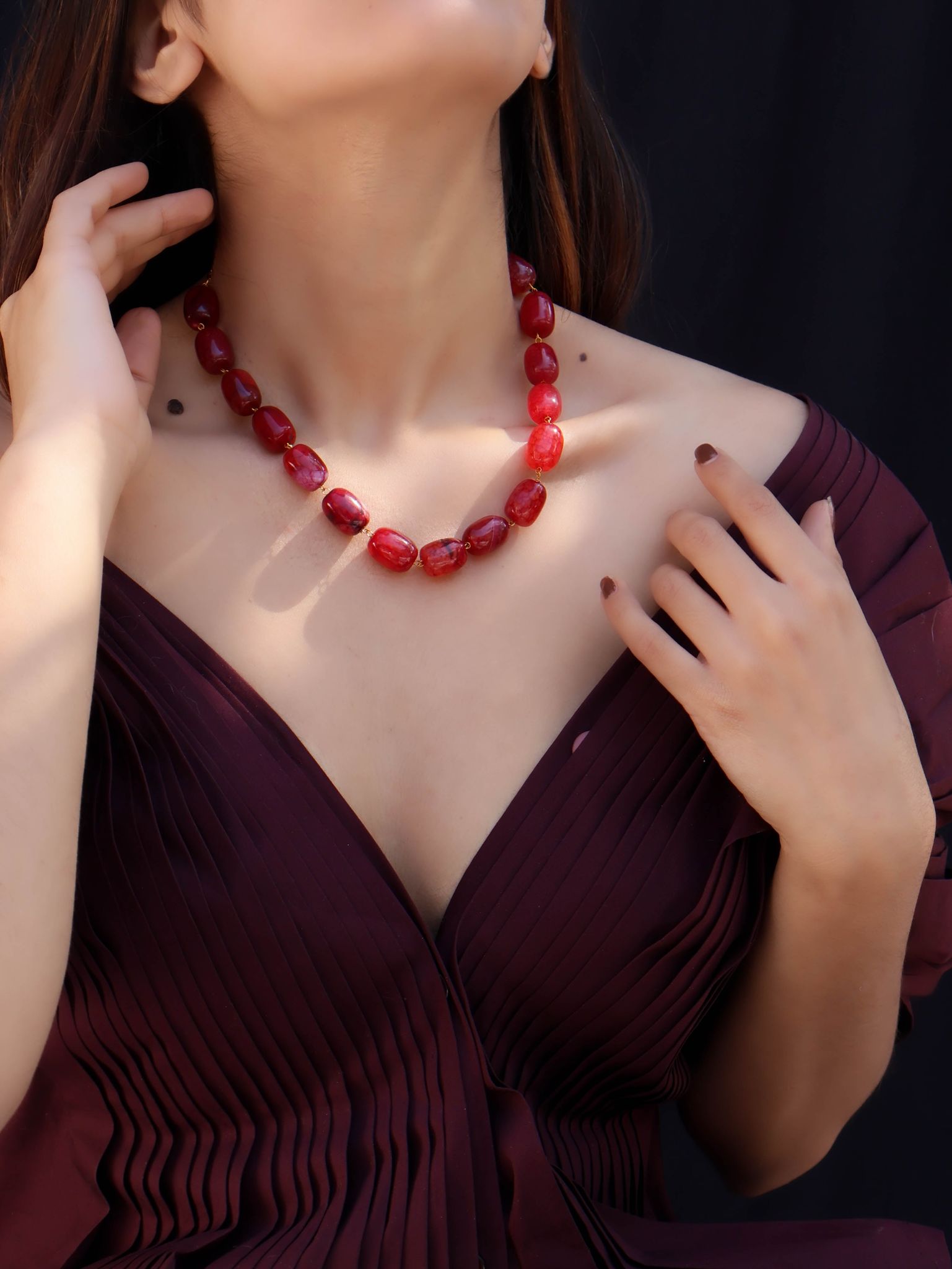 Amber Red Necklace-Red